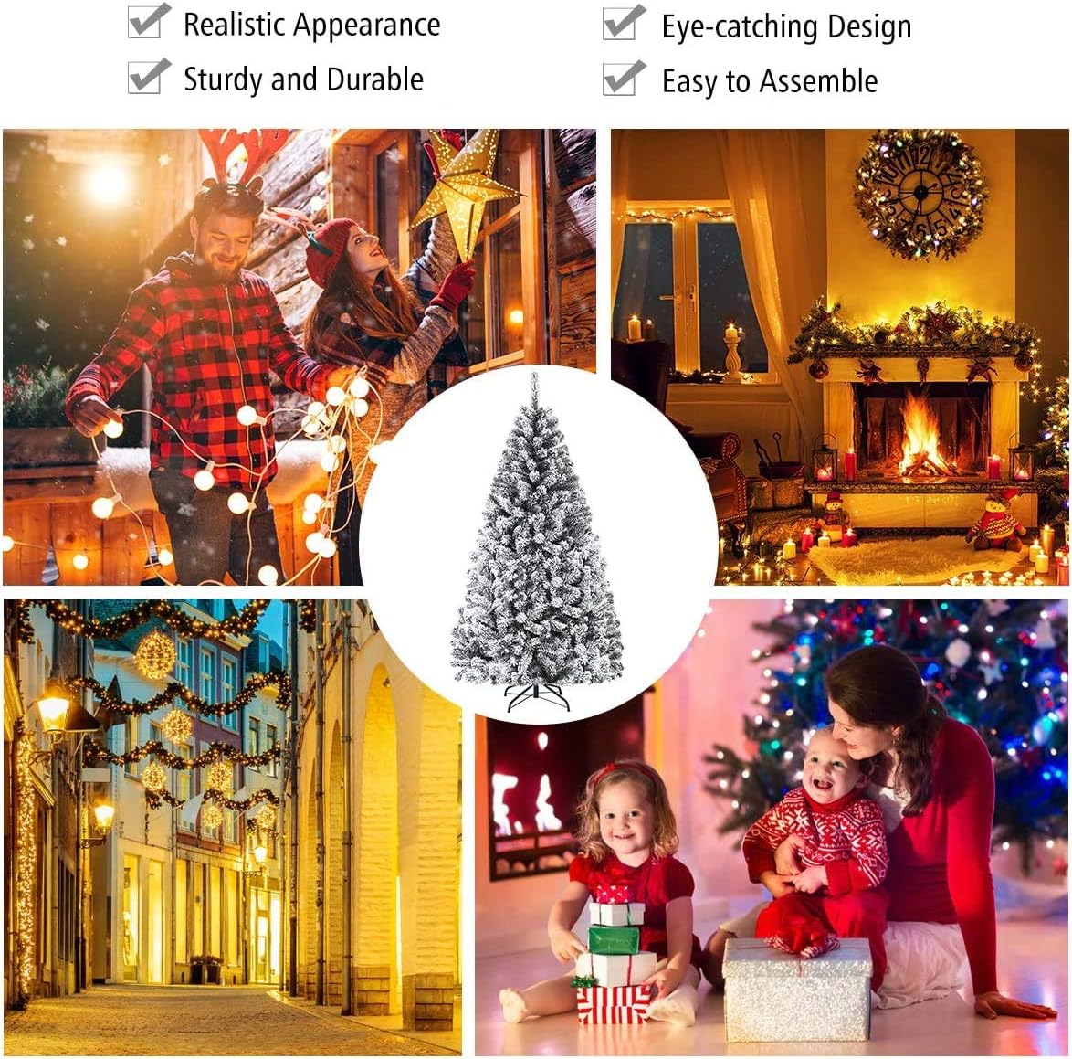 Árbol de Navidad 9FT ReunionG, Artificial, Flocked, Modelo 9FT