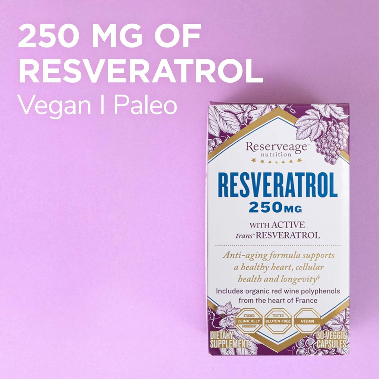 Suplemento antioxidante celular Resveratrol 250 mg Keto 30un