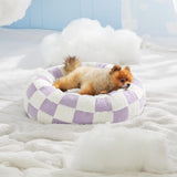 Cama para perros pequeños redondas con felpa lanuda jacquard