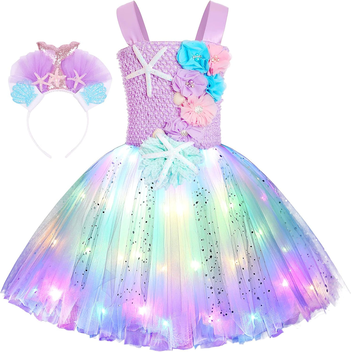 Disfraz de Sirena Koatobbor con Luces LED para Niñas 3-8 Años