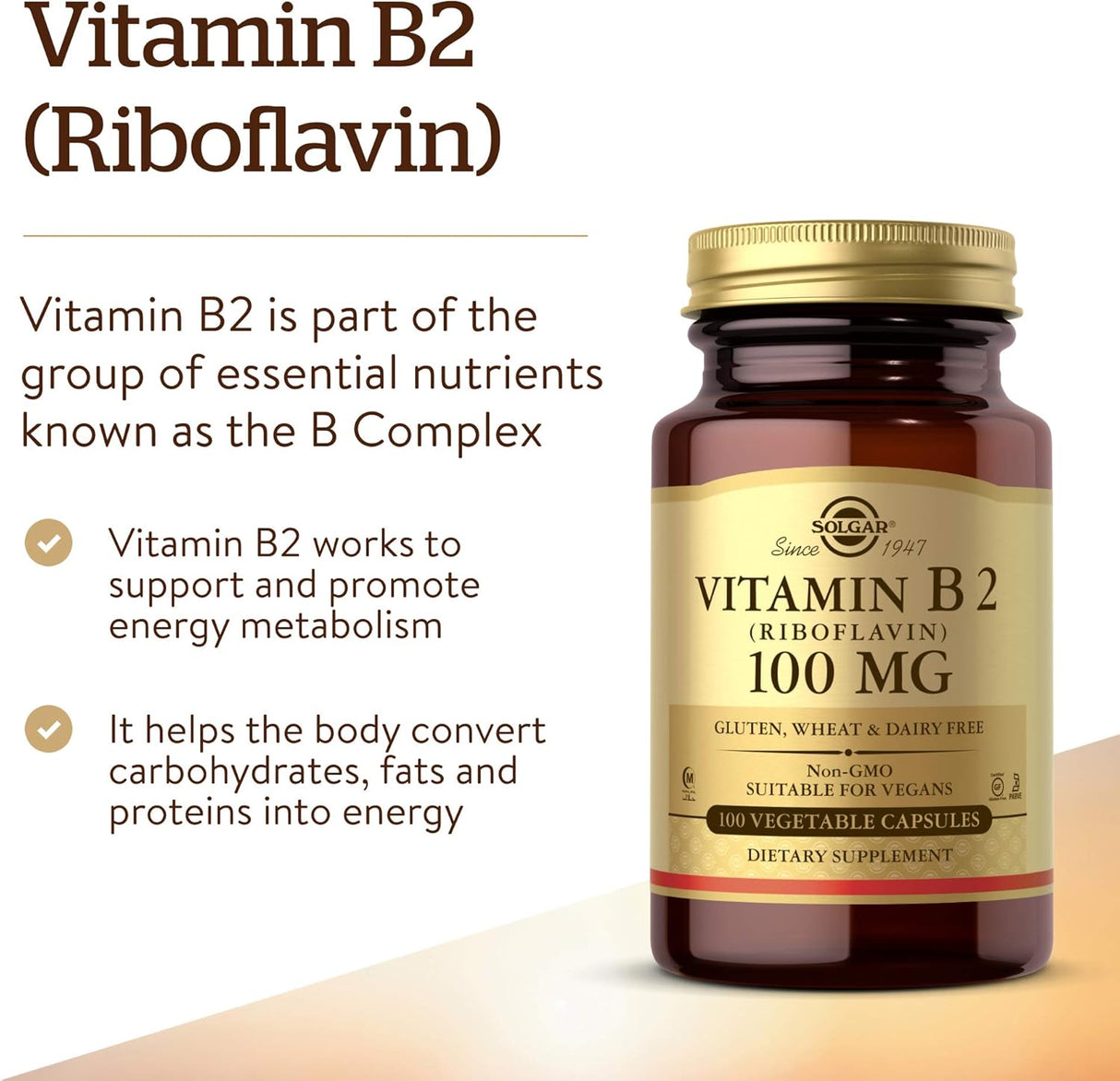 Suplemento Solgar Vitamina B2 (riboflavina) 100 mg 100 cáp