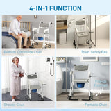 Silla de Ducha HOMCOM 4 en 1 con Ruedas y Respaldo