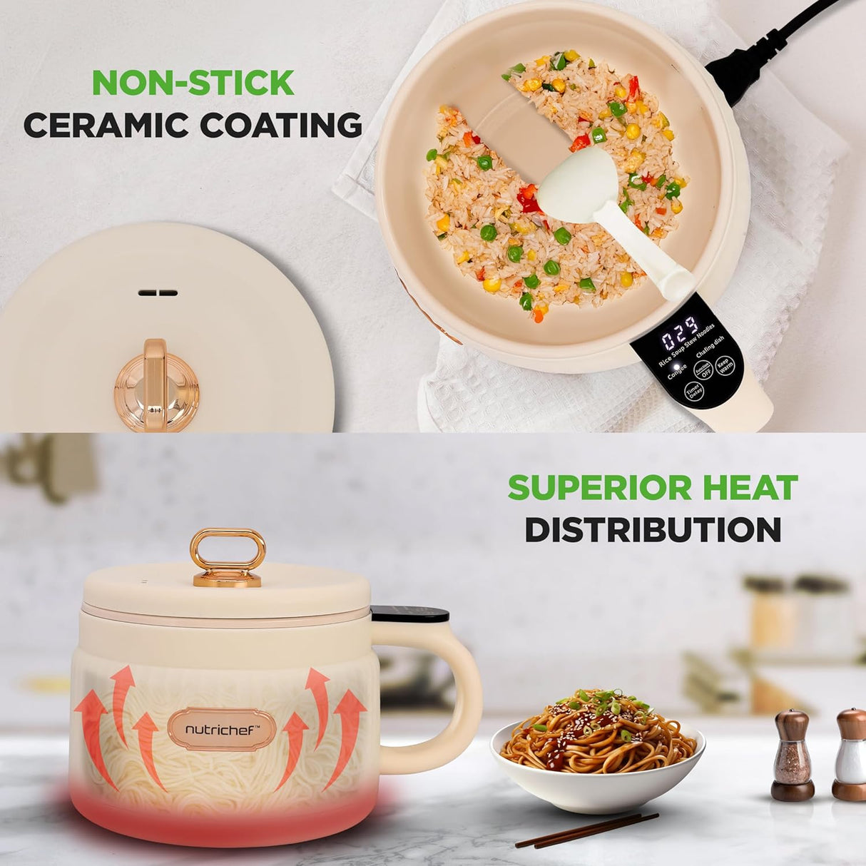 Arrocera eléctrica NutriChef 1.6 QT, multiusos, control digital