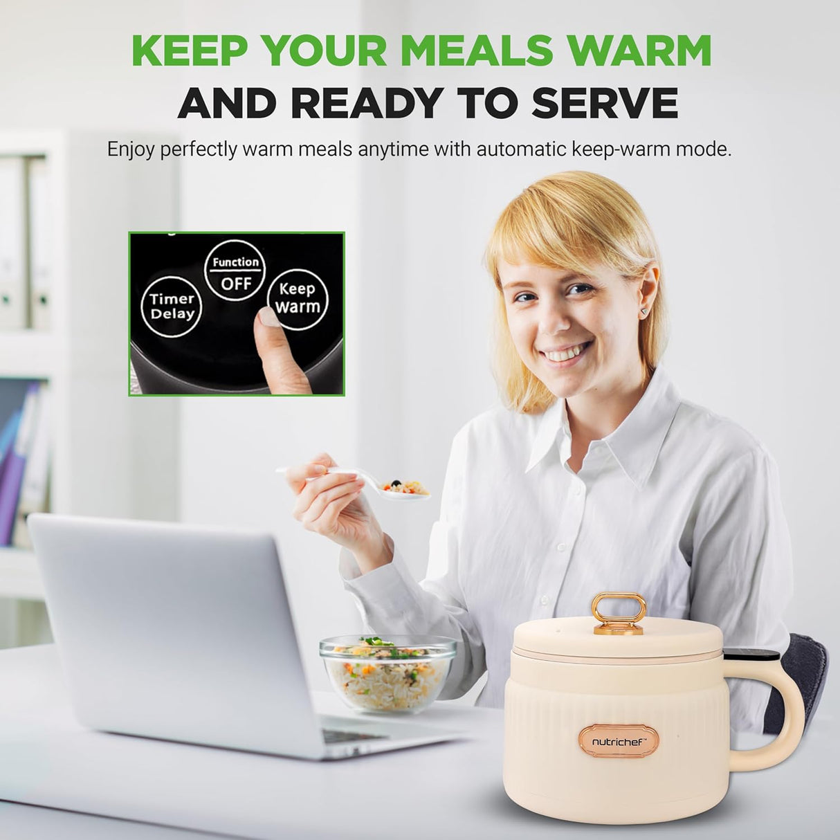 Arrocera eléctrica NutriChef 1.6 QT, multiusos, control digital