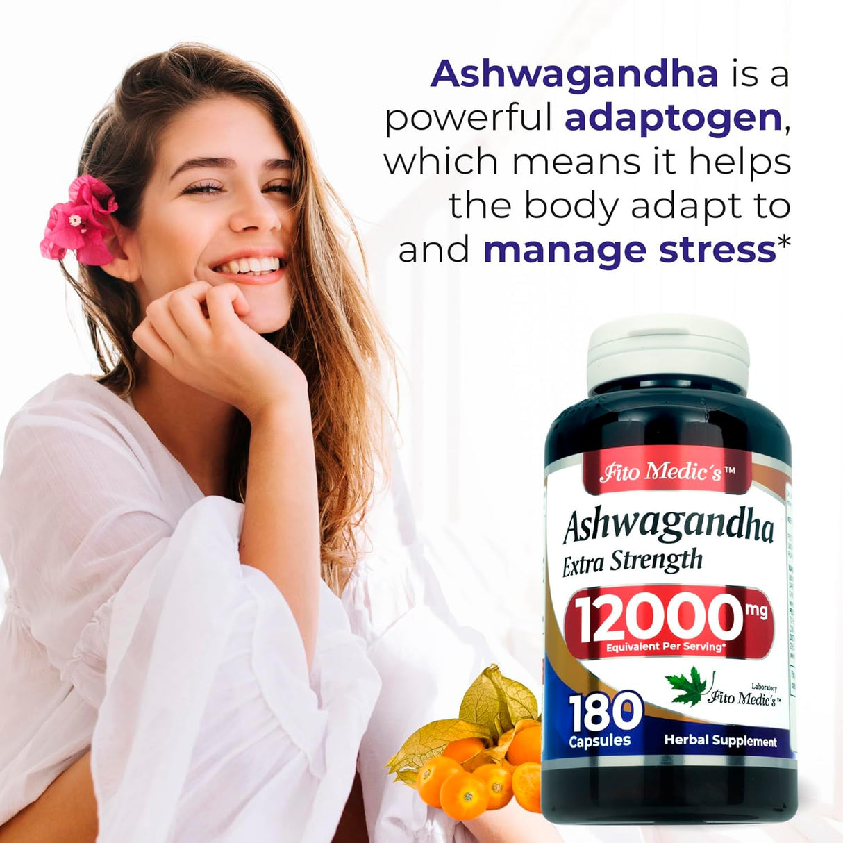 Suplemento de Ashwagandha 180 Caps | FITO MEDIC'S Lab | 12000 mg