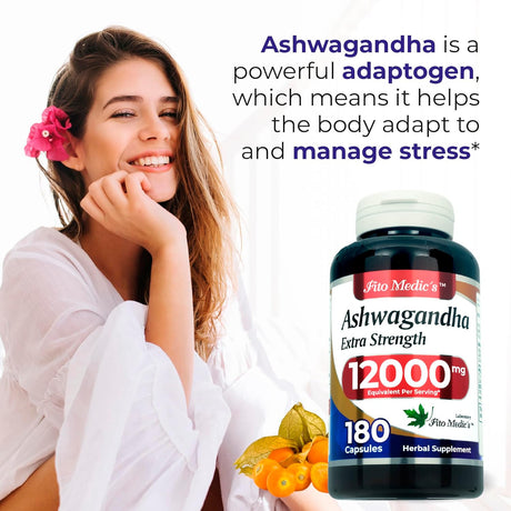 Suplemento de Ashwagandha 180 Caps | FITO MEDIC'S Lab | 12000 mg