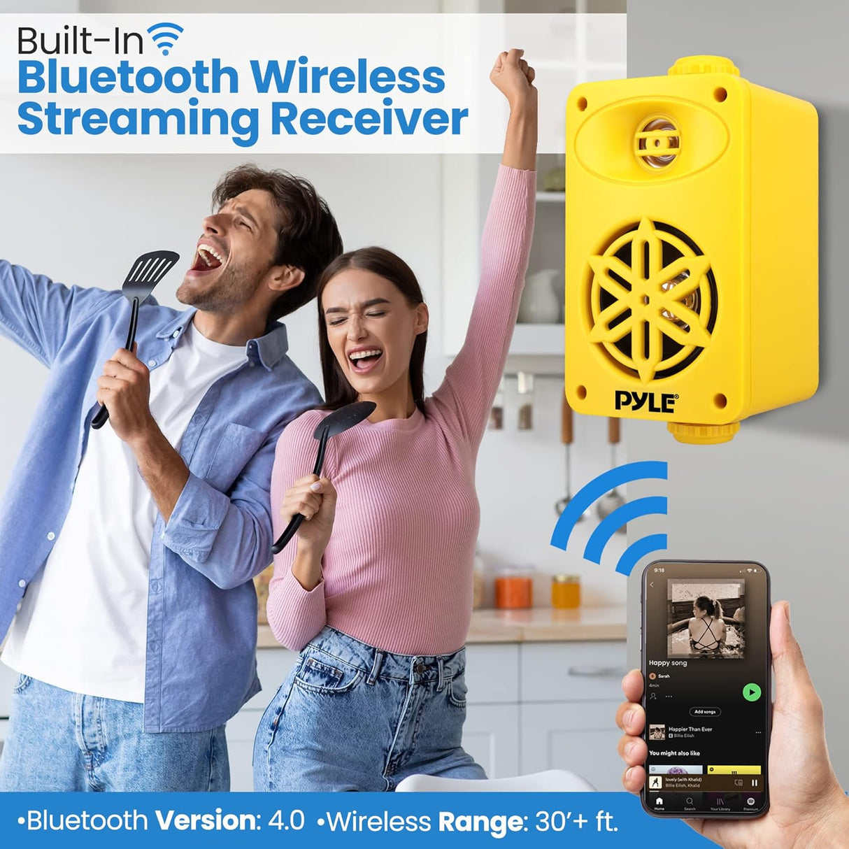 Parlantes Portátiles Bluetooth PYLE-HOME PDWRBT36YL