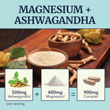 Suplemento de Magnesio Ashwagandha 400mg/500mg, 120 Ct