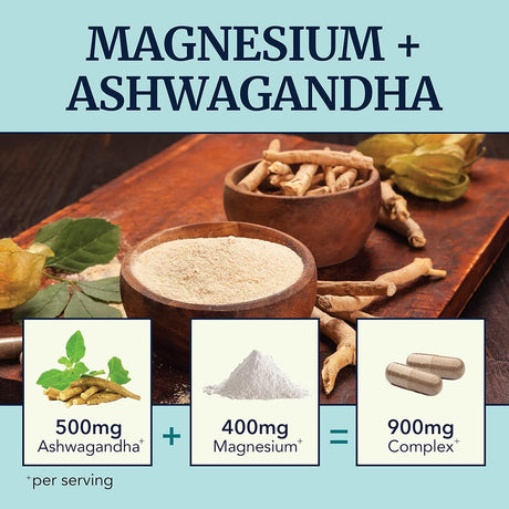 Suplemento de Magnesio Ashwagandha 400mg/500mg, 120 Ct