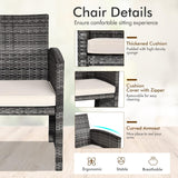 Goplus Juego de muebles de ratán de 4 piezas, sofá de conversación de mimbre para exteriores con cojines resistentes a la intemperie y mesa de vidrio templado para césped, patio, piscina, jardín (beige)