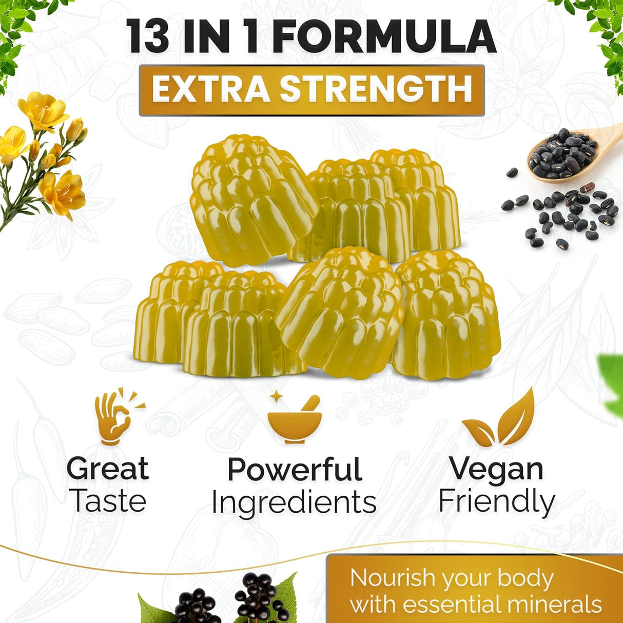 Gomitas de Sea Moss, Black Seed, Ashwagandha, Elderberry, 60