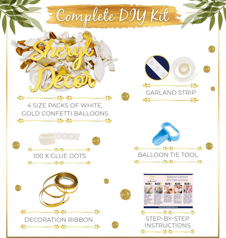 Kit de Guirnalda y Arco de Globos Blanco y Dorado para Fiestas