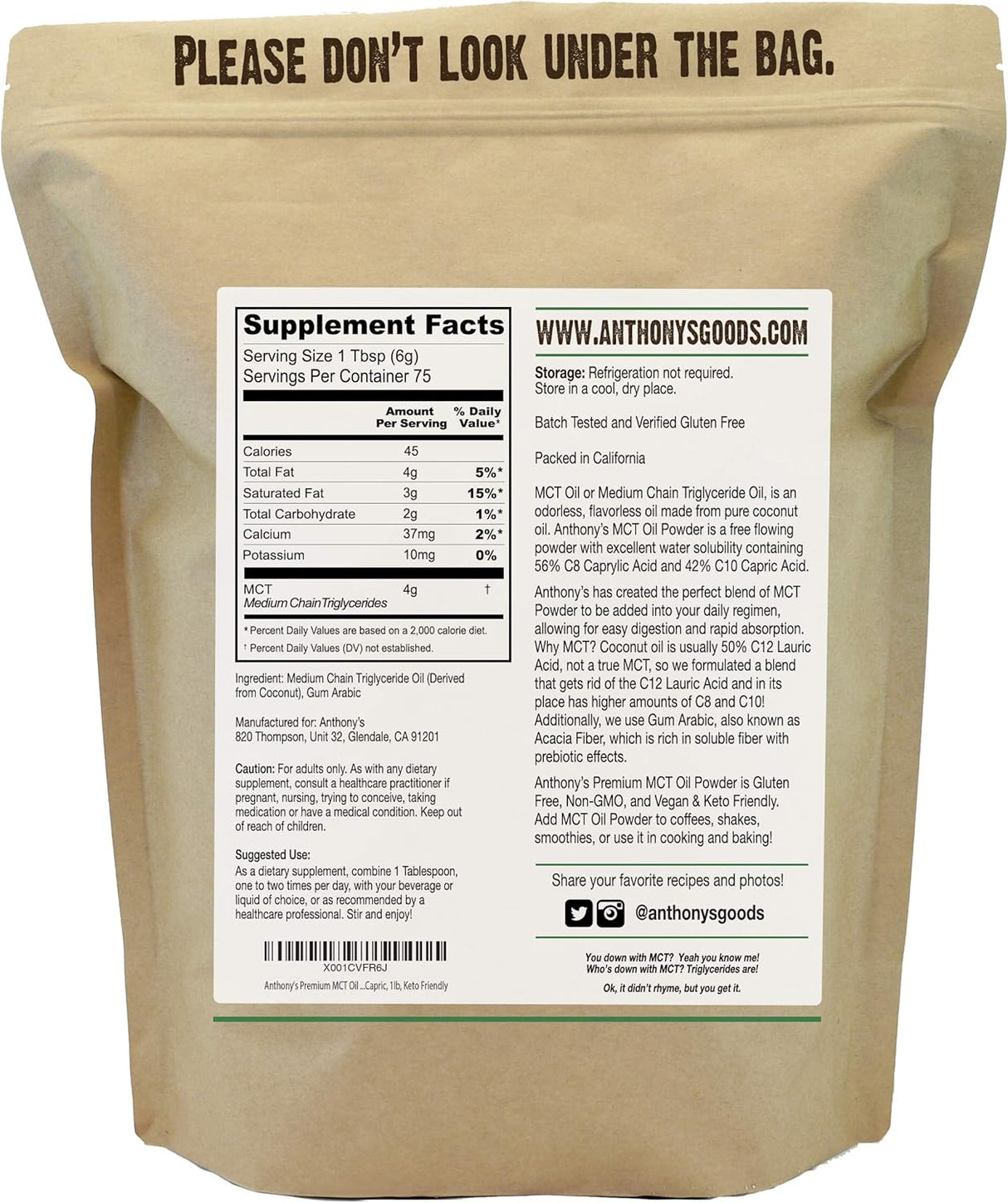 Suplemento Anthony's Aceite MCT Premium 56% C8 caprílico
