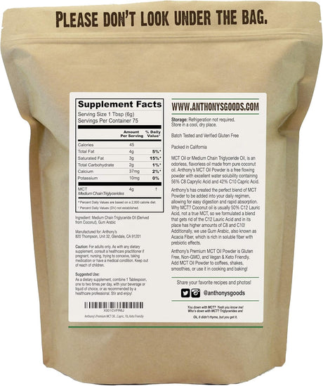 Suplemento Anthony's Aceite MCT Premium 56% C8 caprílico