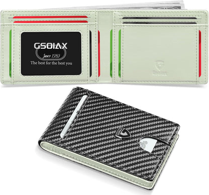 Billetera delgada GSOIAX, cuero auténtico, bloqueo RFID, bifold