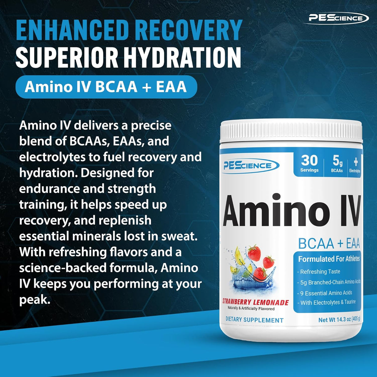 Amino IV BCAA & EAA PEScience, Hidratación y Recuperación, 60 Scoop