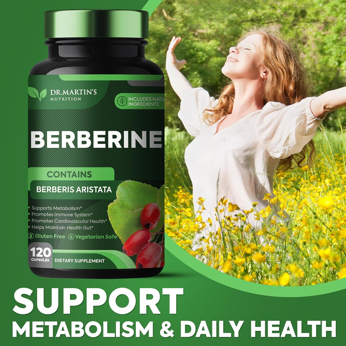 Suplemento Potente de berberina de 1200 mg 120 cápsulas