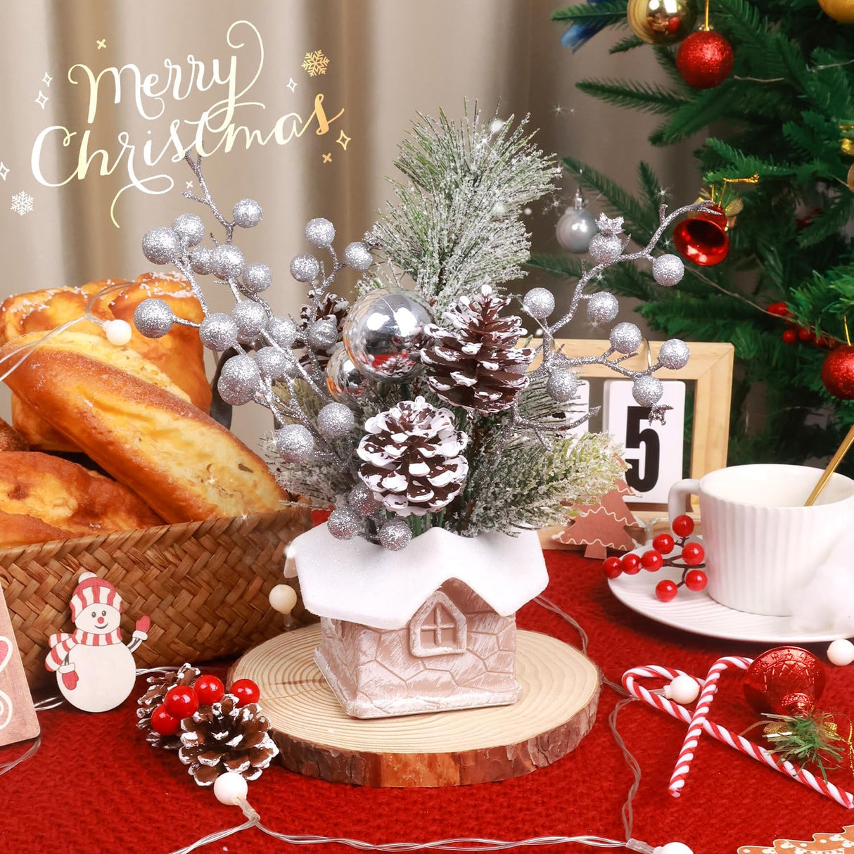 Árbol de Navidad Miniatura Artificial, Decoraciones, Cabin-Silver