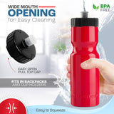 50 Strong - Paquete de 6 botellas de agua para deportes, 22 onzas Botella para bicicleta y deporte sin bisfenol A, con tapa fácil de abrir sin rosca, fabricada en Estados Unidos.