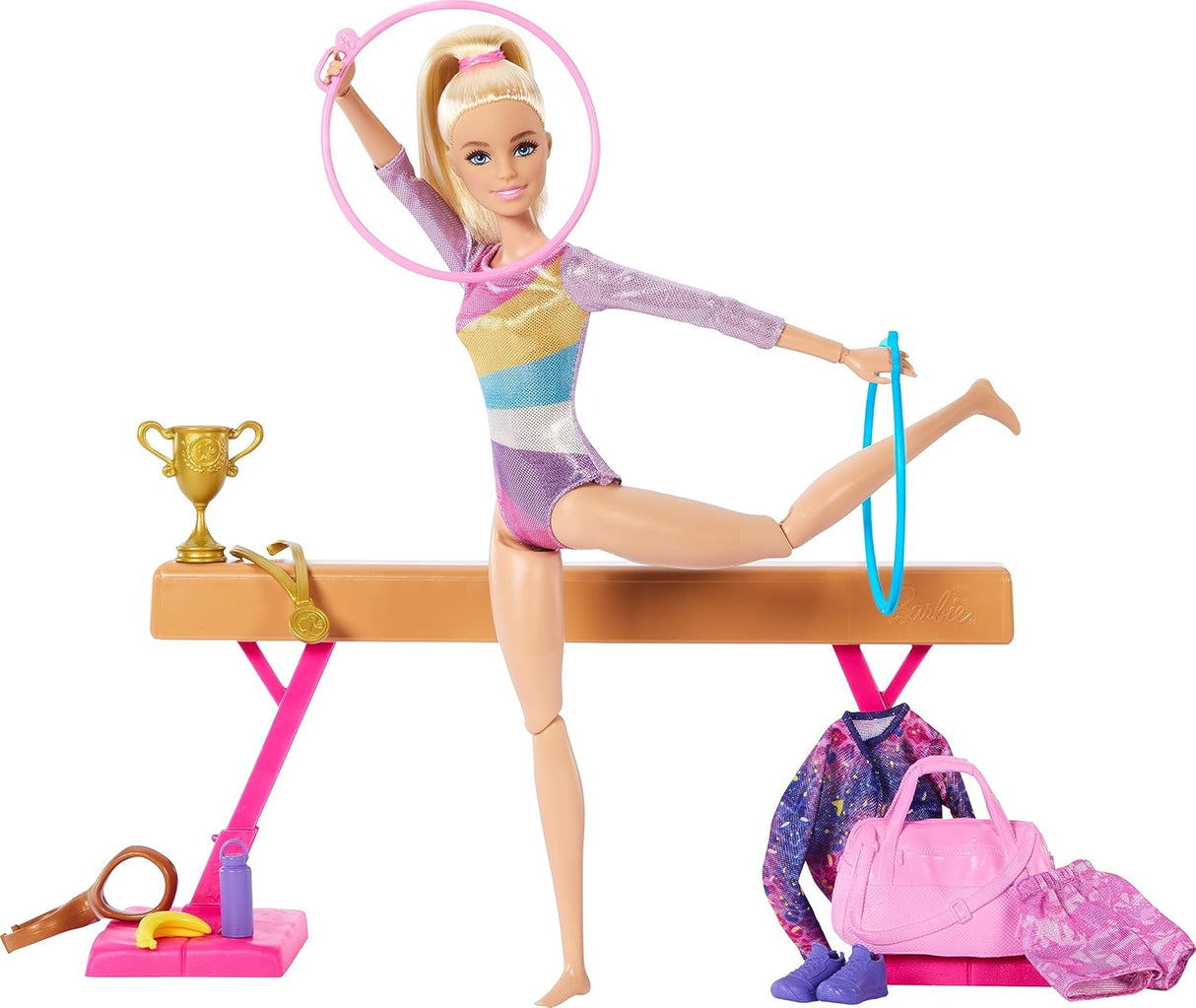 Muñeca Gimnasia Barbie y Accesorios, Juego con C-Clip, Balance Beam