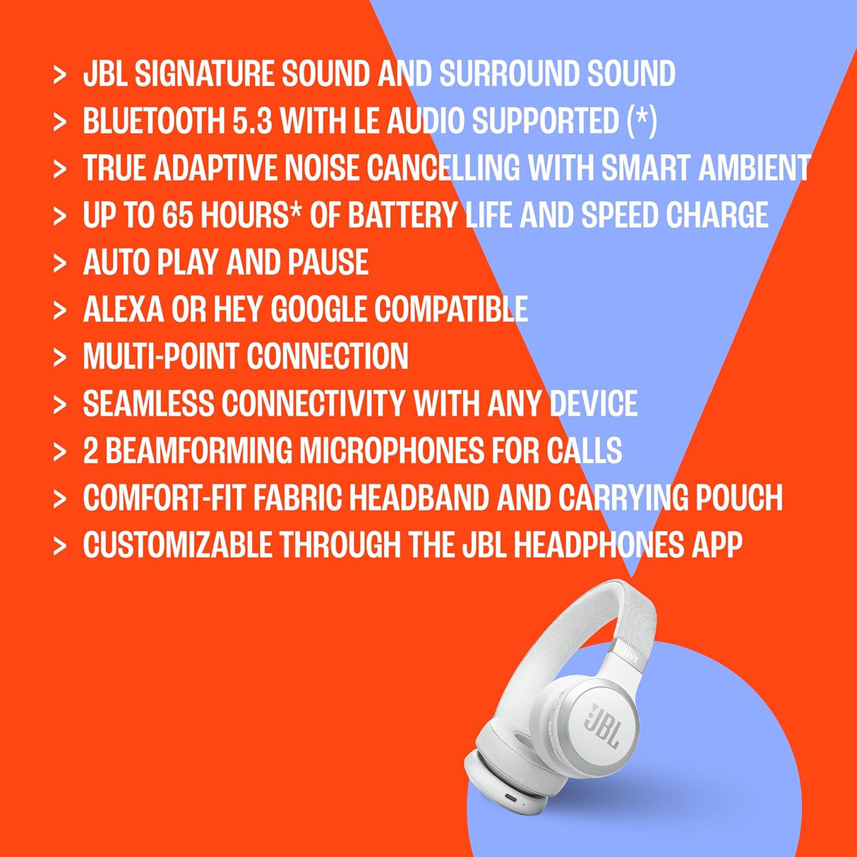 Auriculares JBL Live 670NC, inalámbricos, 65H, cancelación ruido