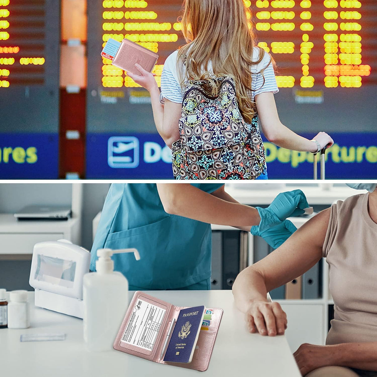 Porta Documentos y Tarjetas  pasaporte y tarjeta de vacuna