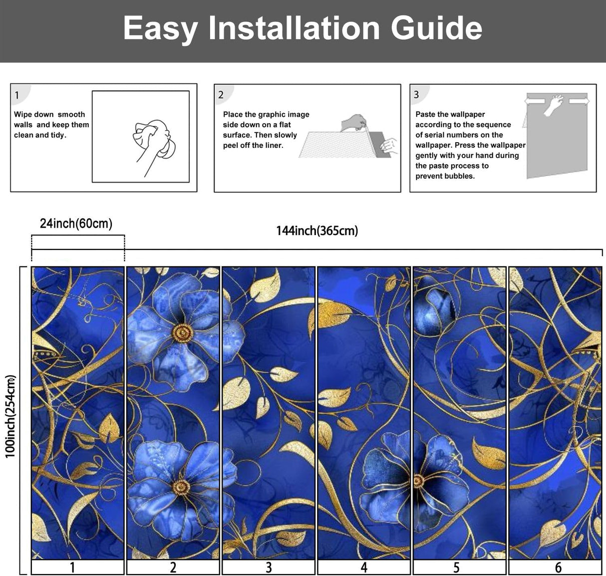 Mural Pared 3D Floral Decadente, Autoadhesivo 100x144in