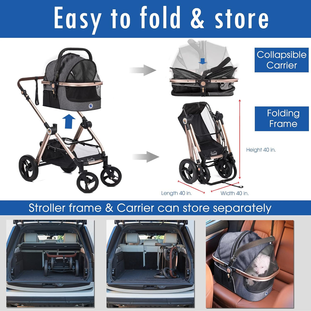 Carro para mascotas HPZ Pet Rover 3 en 1 con asiento y transportín