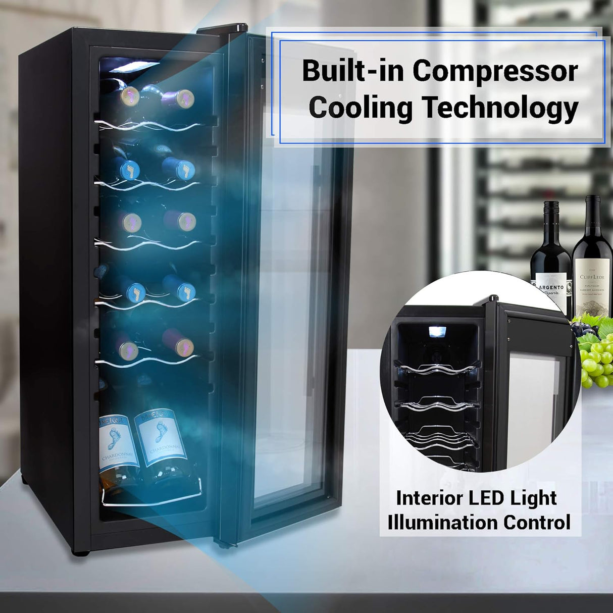 Refrigerador de vino NutriChef para 12 botellas termoeléctrico