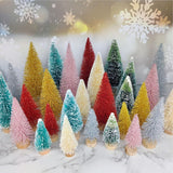 8 Pcs Árboles Navideños Artificiales Miniatura con Base de Madera