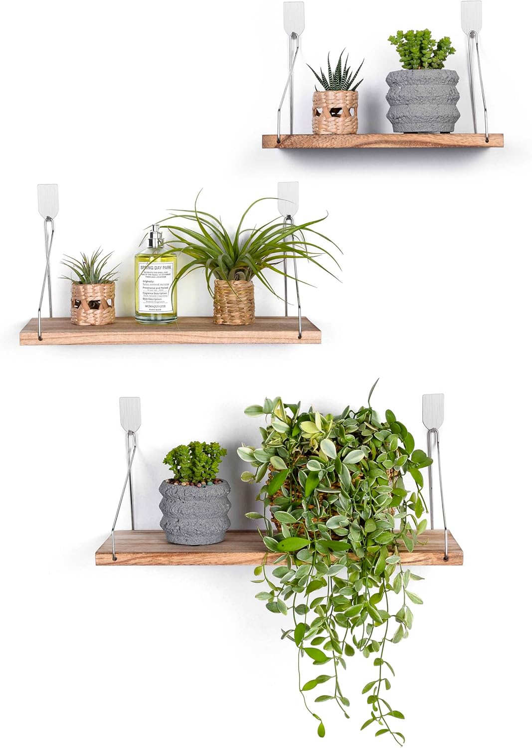 Estanterías Flotantes de Madera MITIME, Set de 3, Sin Taladro