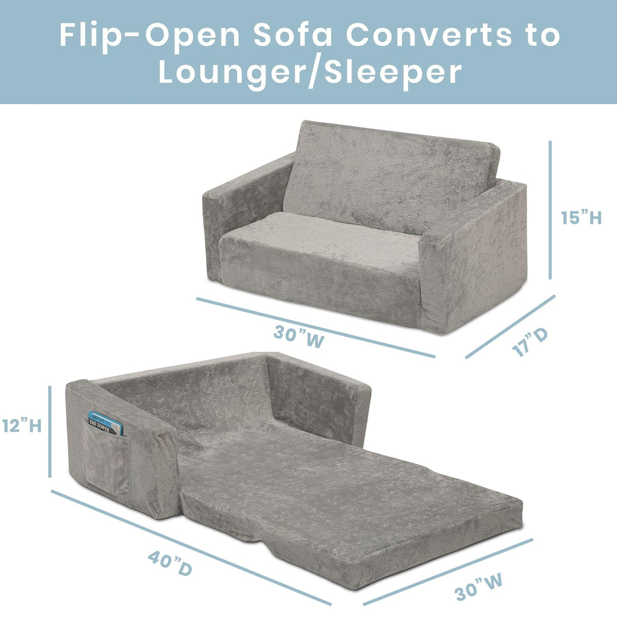 Silla convertible extra ancha 2 en 1 para niños, Gris
