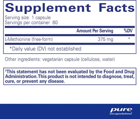Suplemento Pure Encapsulations L-metionin antioxidantes 60u