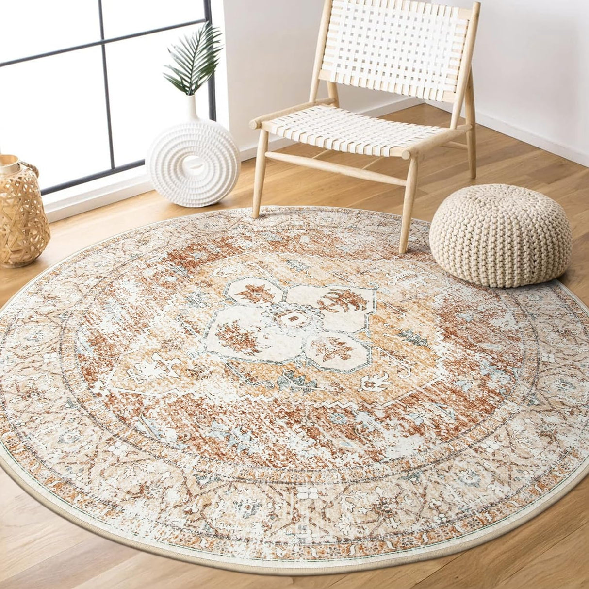 Alfombra bohemia redonda de 3 pies, antideslizante Lahome