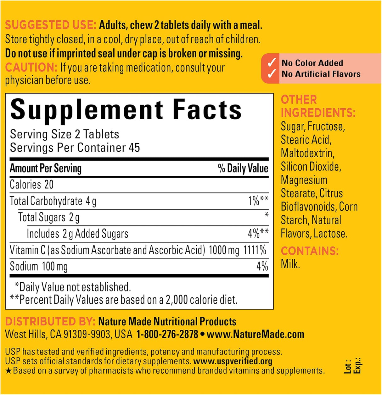 Suplemento Vitamina C masticable 1000mg apoyo antioxidante