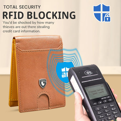 Billetera Slim GSOIAX RFID, Cuero, Bifold, Clip de Dinero