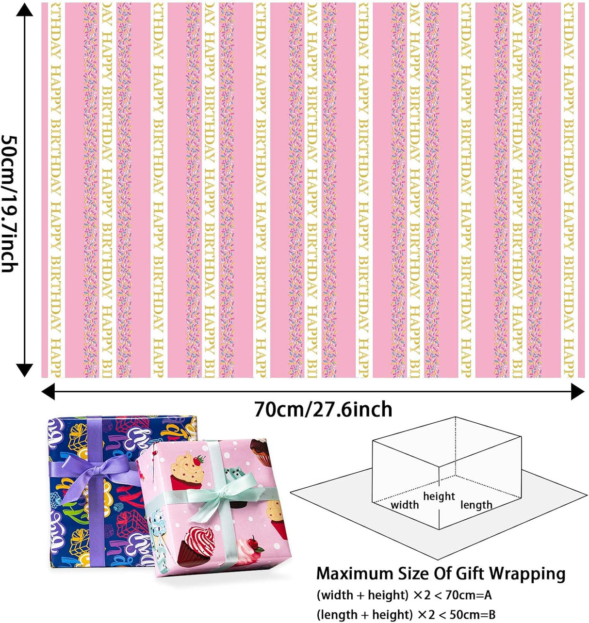 Papel de Regalo Larcenciel - 5 Hojas y 5 Cintas, 27.5x19.6in