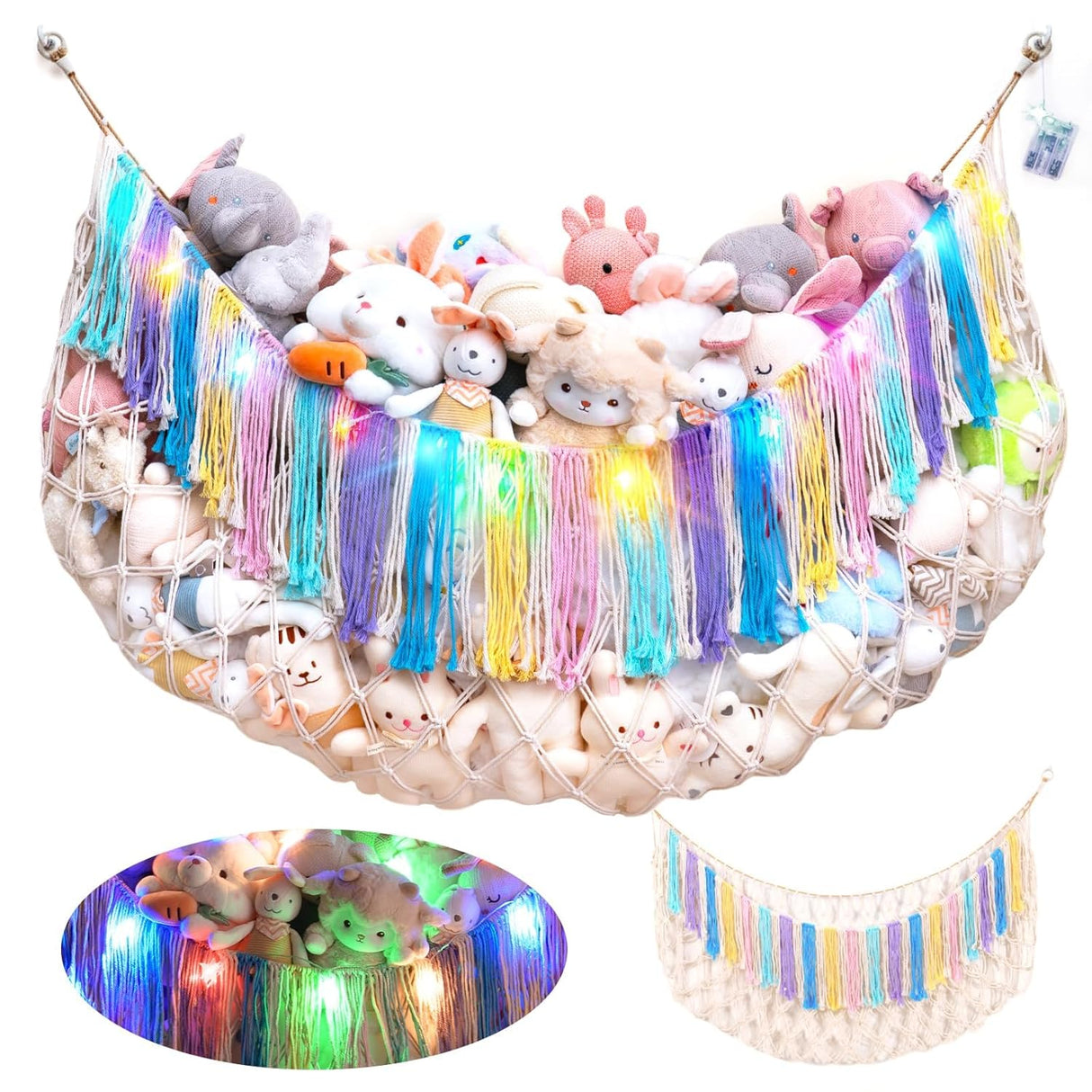 Hamaca de Peluches con Luces - Almacenaje Boho para Niños