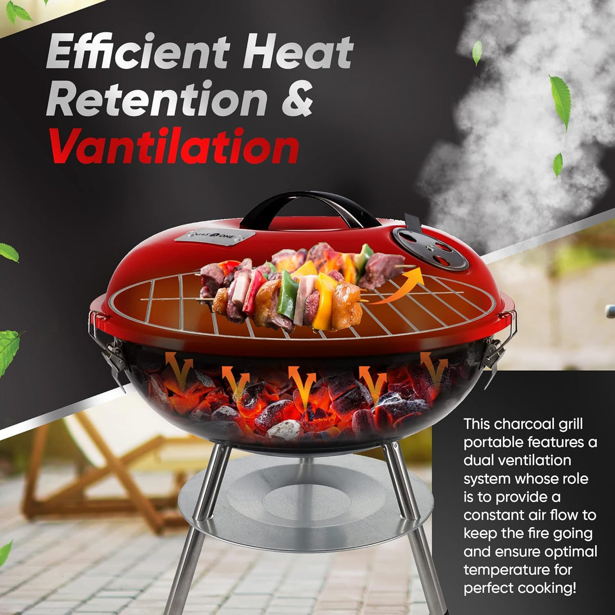 Parrilla Portátil Gas One 14 con tapa y sistema de ventilación