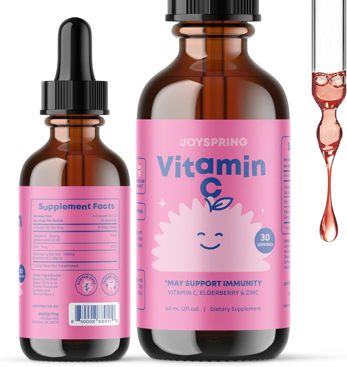 JoySpring Vitamina C y Zinc para niños, 30 porciones