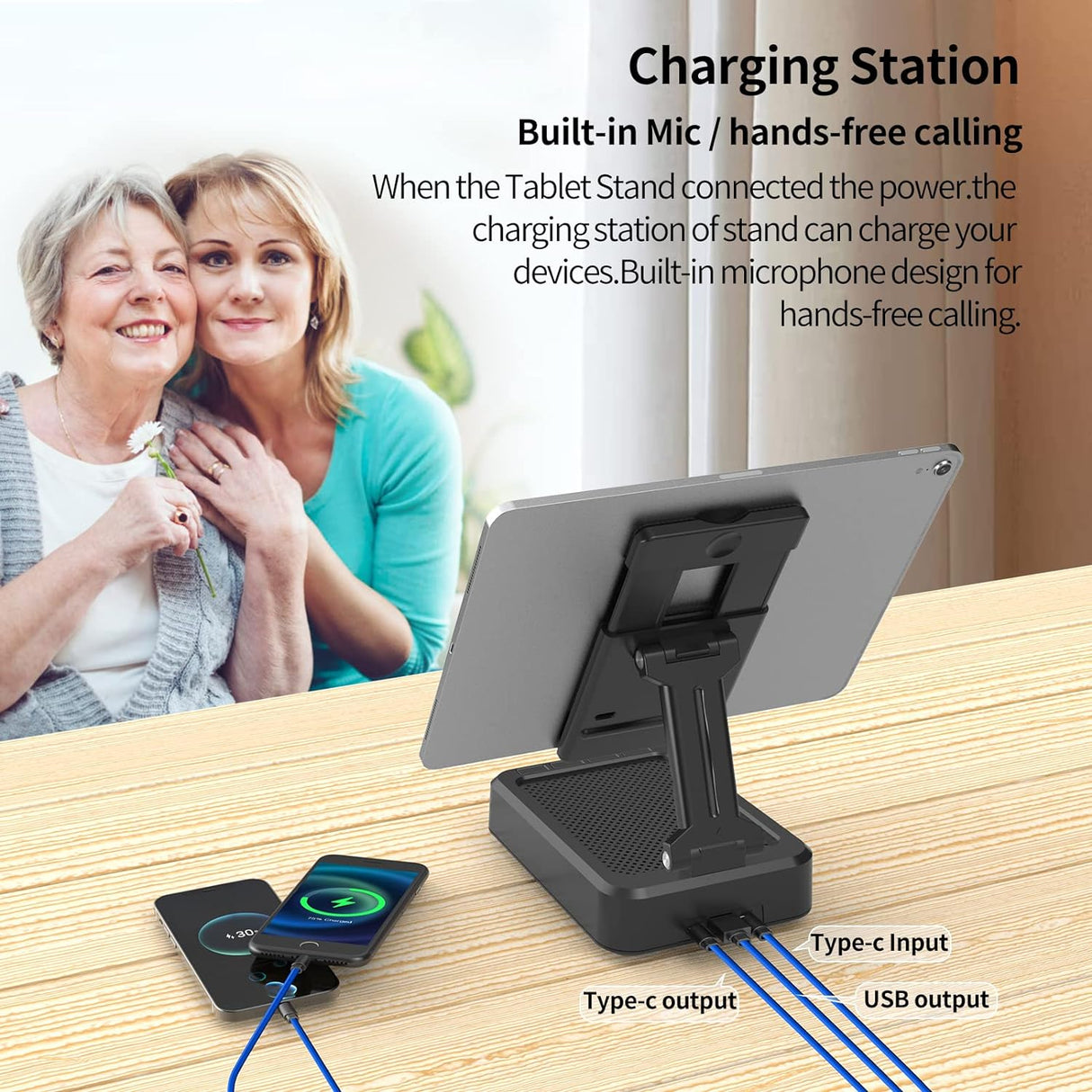 Soporte para tablet ajustable con altavoces Bluetooth