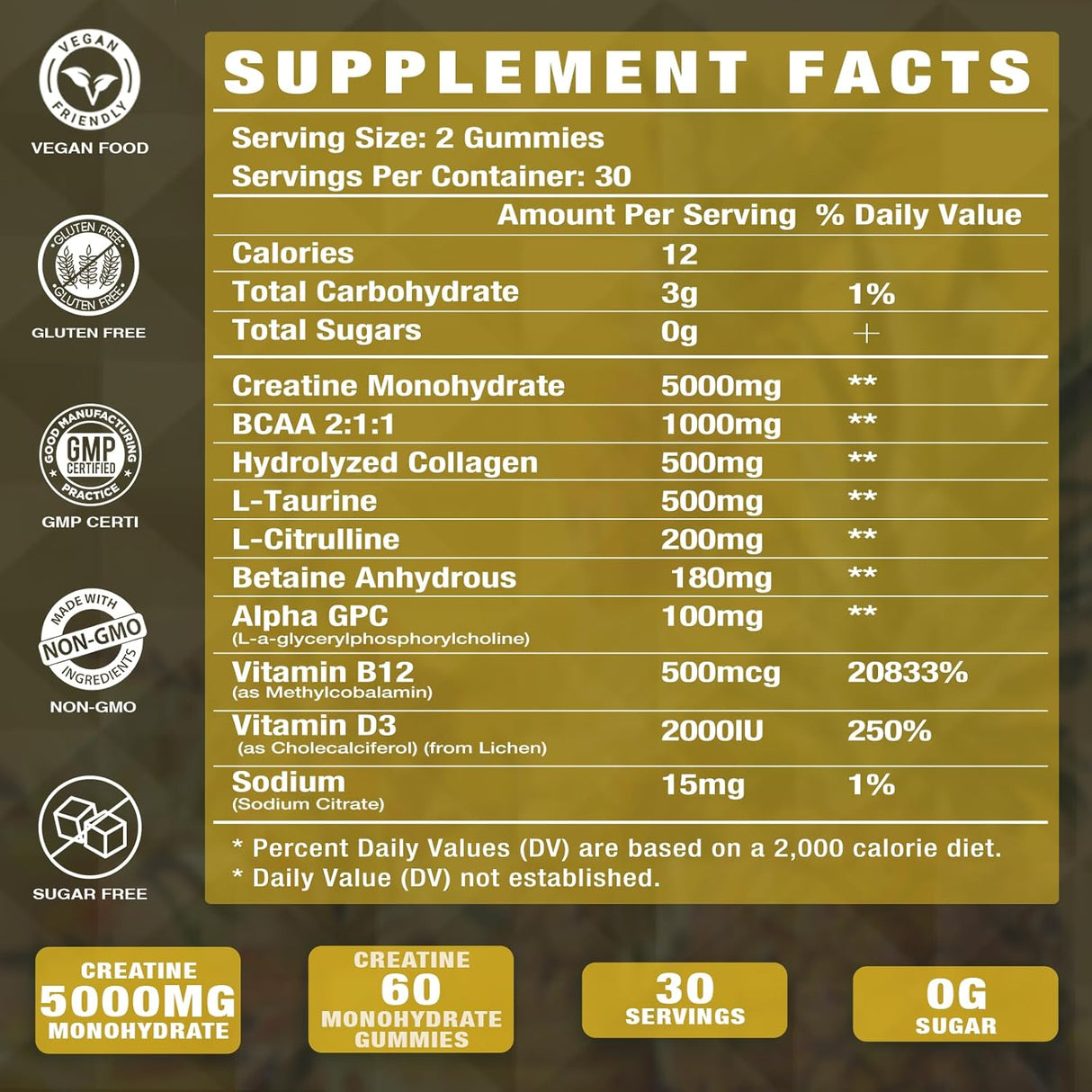 Creatina + D3 & B12 Gummies Sin Azúcar 60