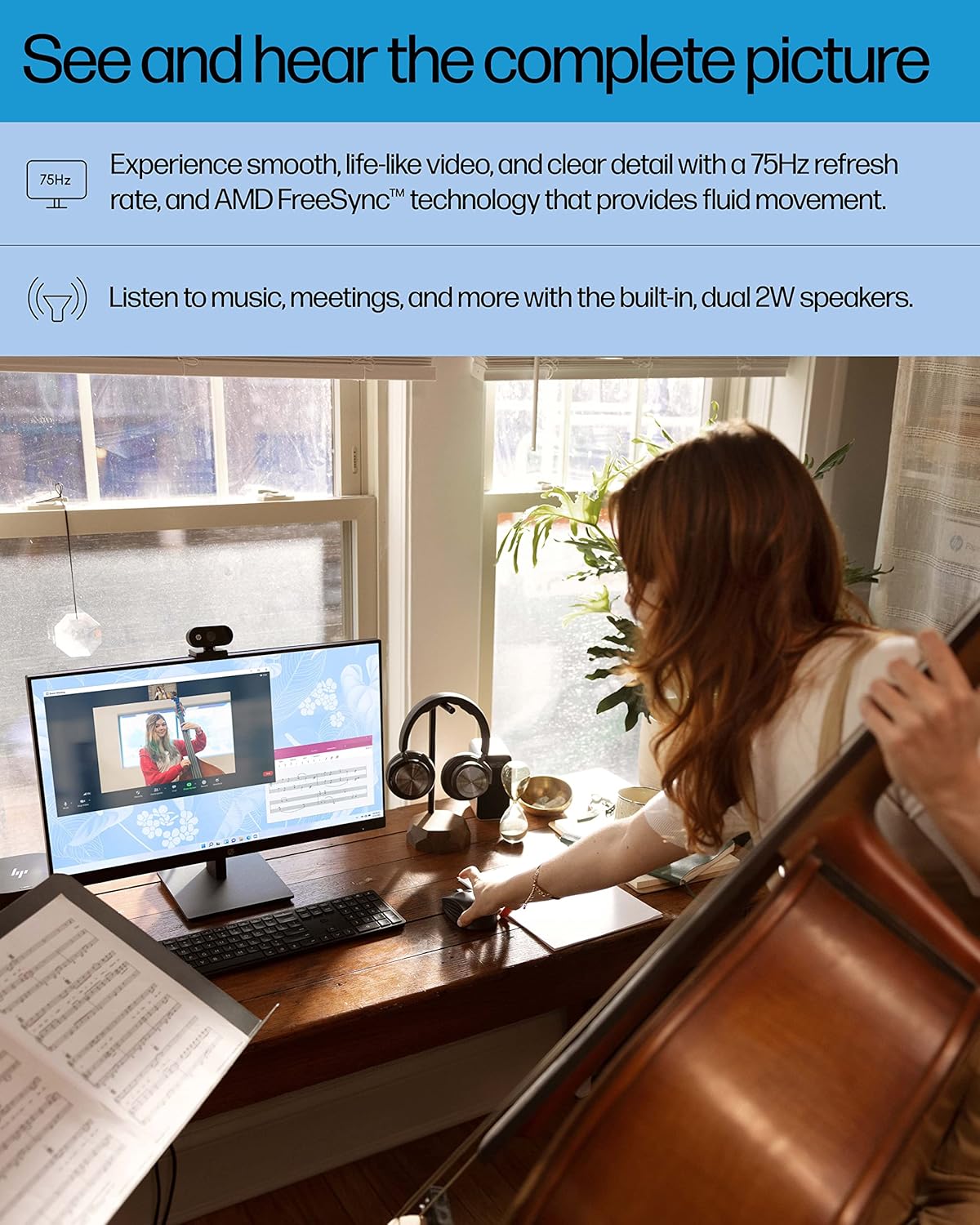 Monitor HP 27h Full HD, Panel IPS, 75Hz, Altura Ajustable