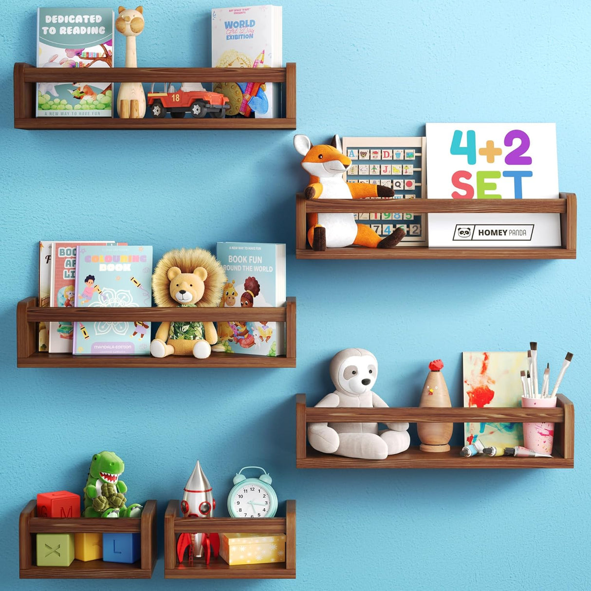 Estantería Flotante para Libros Kids, 4 Largas & 2 Mini, 6 en 1
