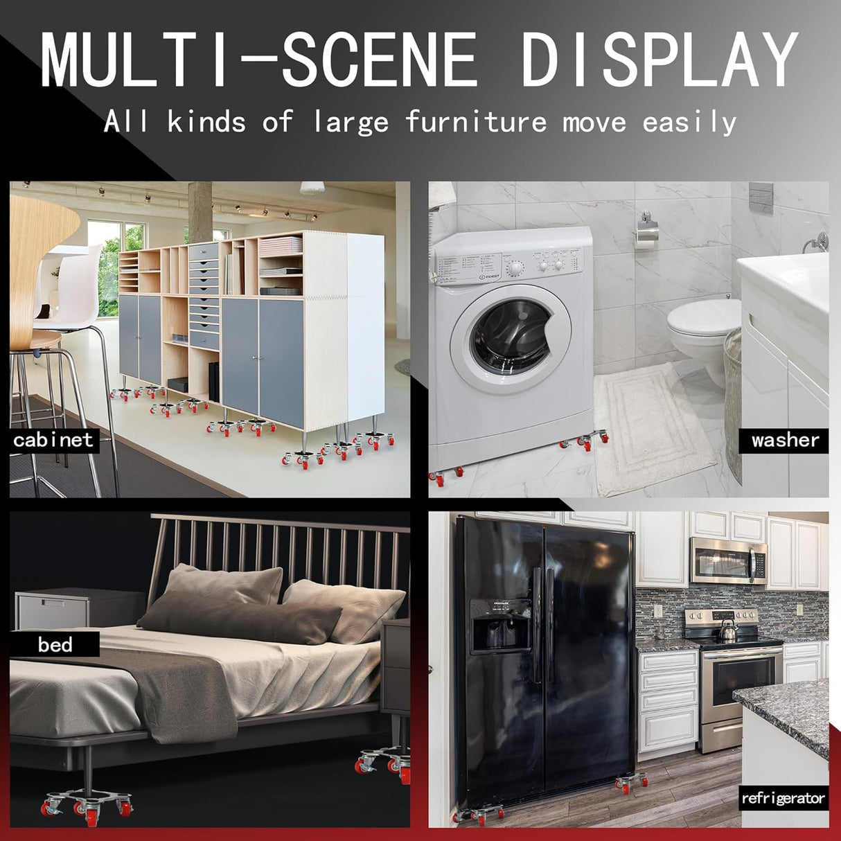 Dolly Móvil Grande, Carbono, 5 Ruedas, Carga 2200Lbs, Modelo X