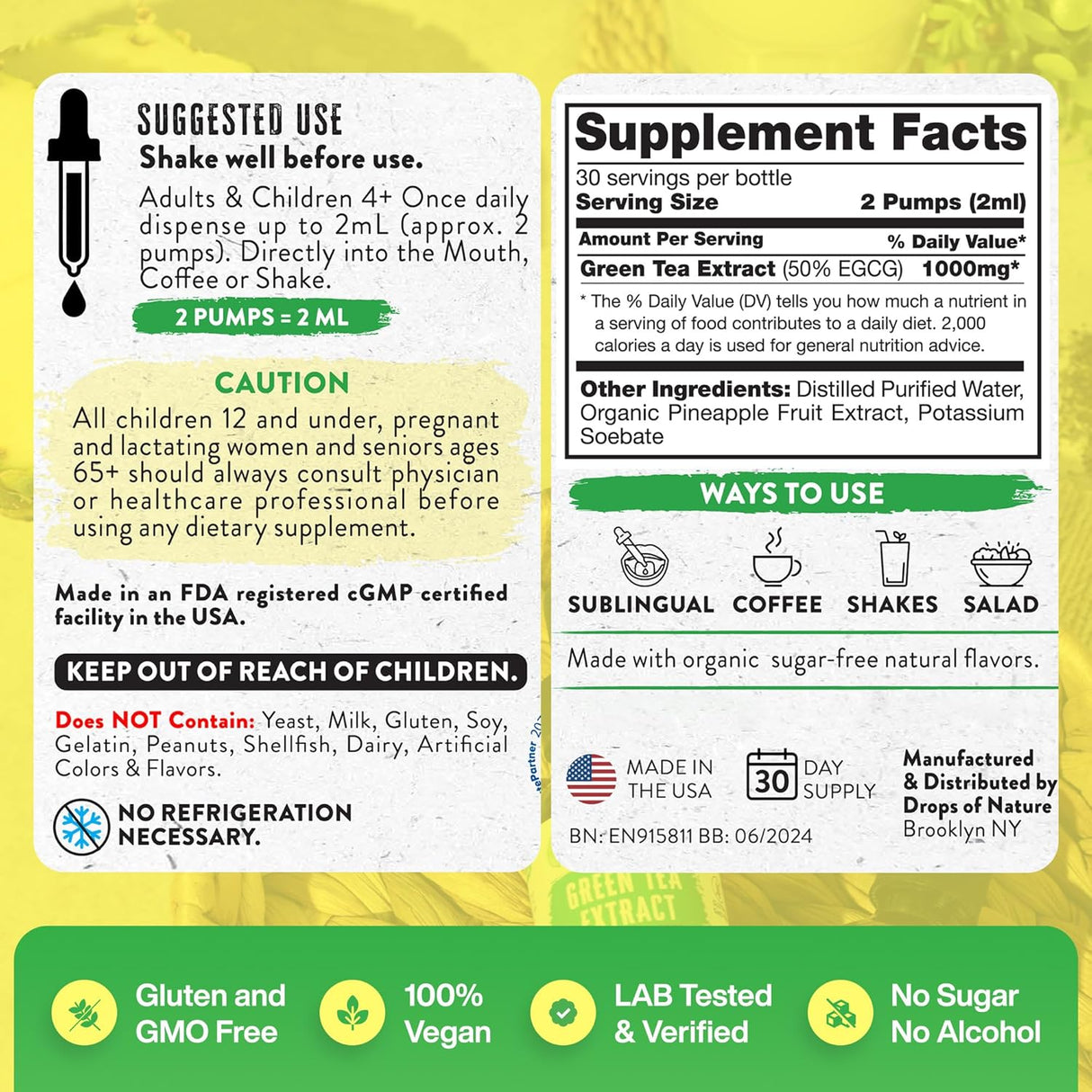 Suplemento Extracto de té verde – 1000 mg  50% EGCG 2 oz.