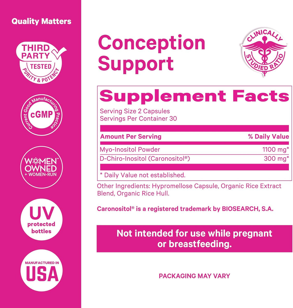 Pink Stork Inositol 3.6:1 para Fertilidad y Hormonas - 60 cápsulas