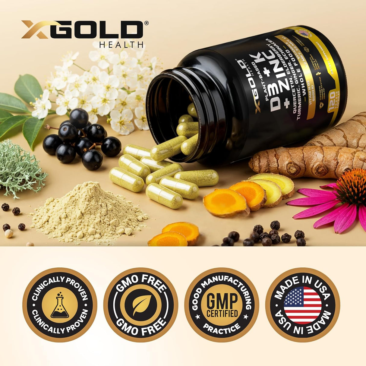 Suplemento multivitamínico 8 en 1 Lichen D3 K2 Zinc Quercetina