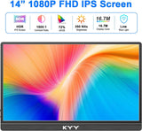 Monitor portátil KYY 14 FHD 1080P, USB-C, HDMI, VESA, PS5