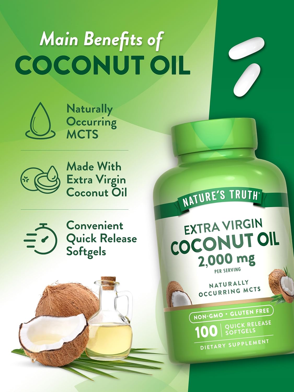 Suplemento de Aceite de Coco | Nature's Truth | 100 Softgels